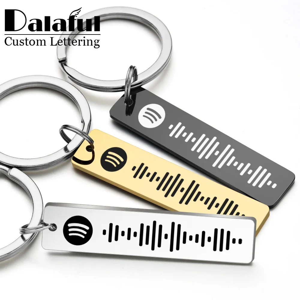 Initial Ring Custom - Personalized Spotify Code Keychain Engraved Name