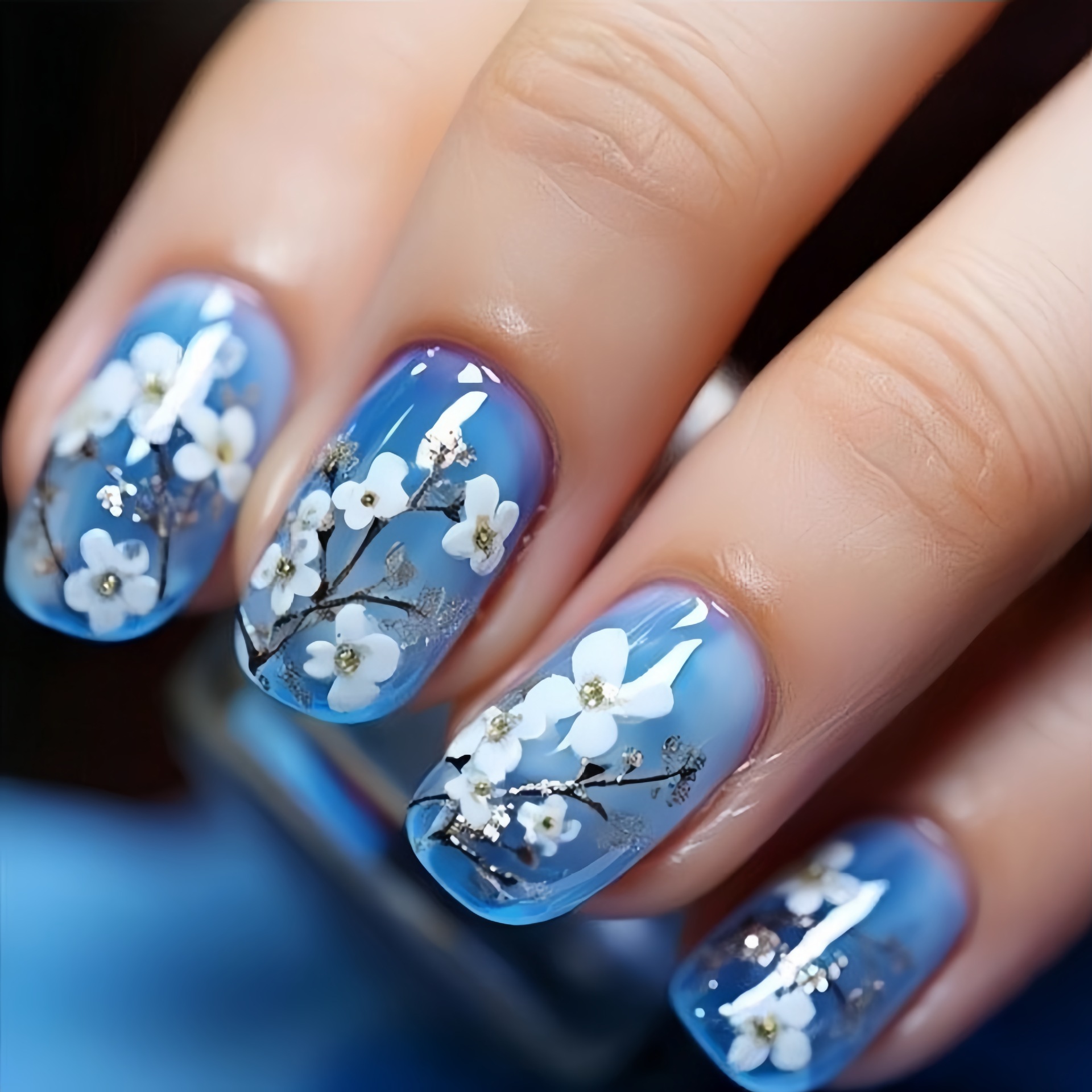 Pressed Flower Art - Medium fake nails for women girls