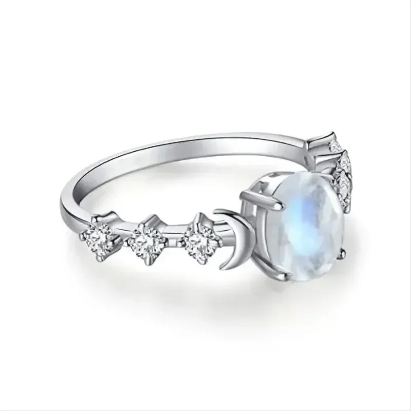 Custom Night Sky - Oval Shaped Moonstone Curved Moon Ring,