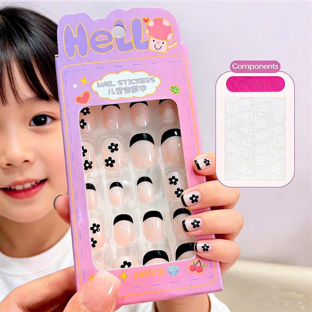 Pressed Flower Art - 24Pcs/Box Cartoon Kids Press On Nails