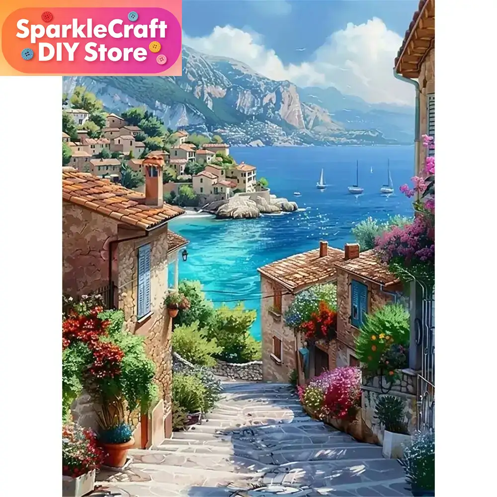 Photo Mosaic Print - 1pc frameless Diamond Painting Street Seaside