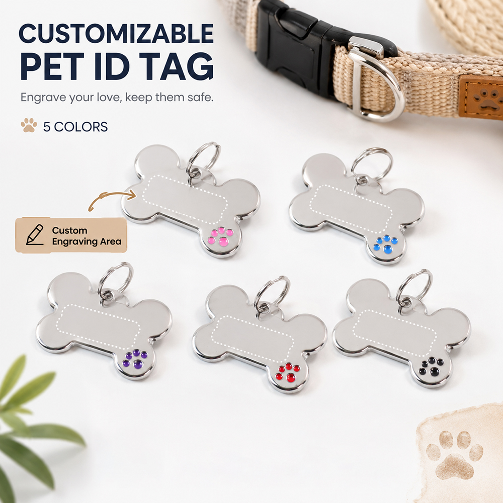Pet Portrait Custom - Custom Text Dog Tag Bone Shaped