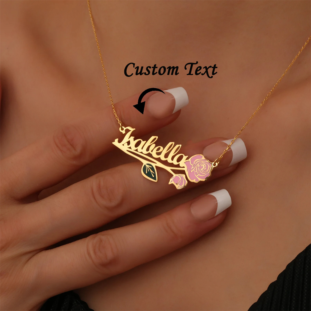 Name Necklace Custom - Personalized Colorfuls Birth Flower Name Necklace