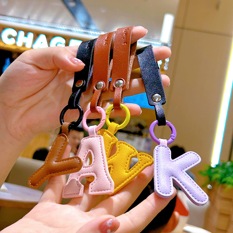 Monogram Keychain Leather - Creative PU Leather 26 Letter Keychains