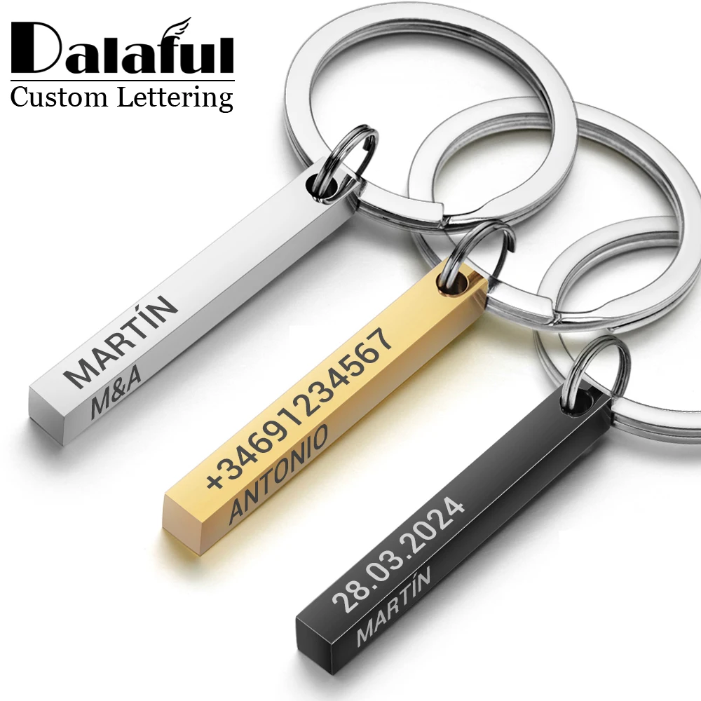 Initial Ring Custom - Personalized 3D Bar Keychain Engrave Text