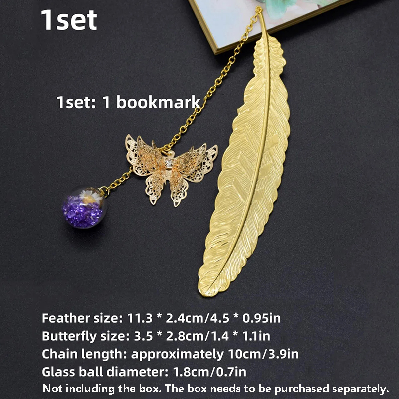 Dried Flower Bookmark - 1pc Chinese Style Metal Feather Bookmark