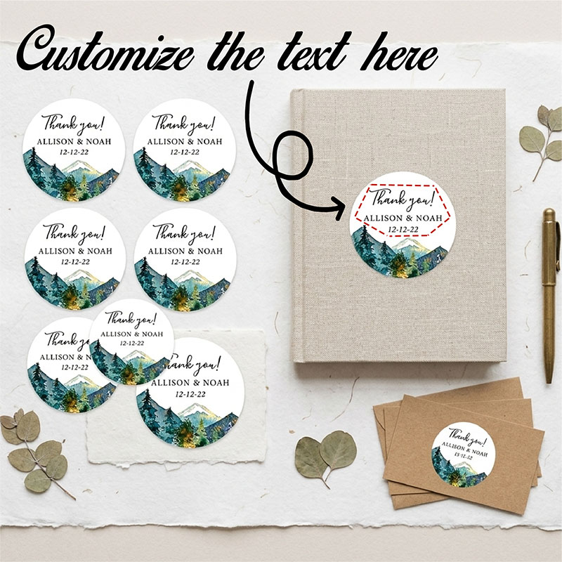 Personalized Name Box - Custom Mountain Logo Round Stickers Personalized