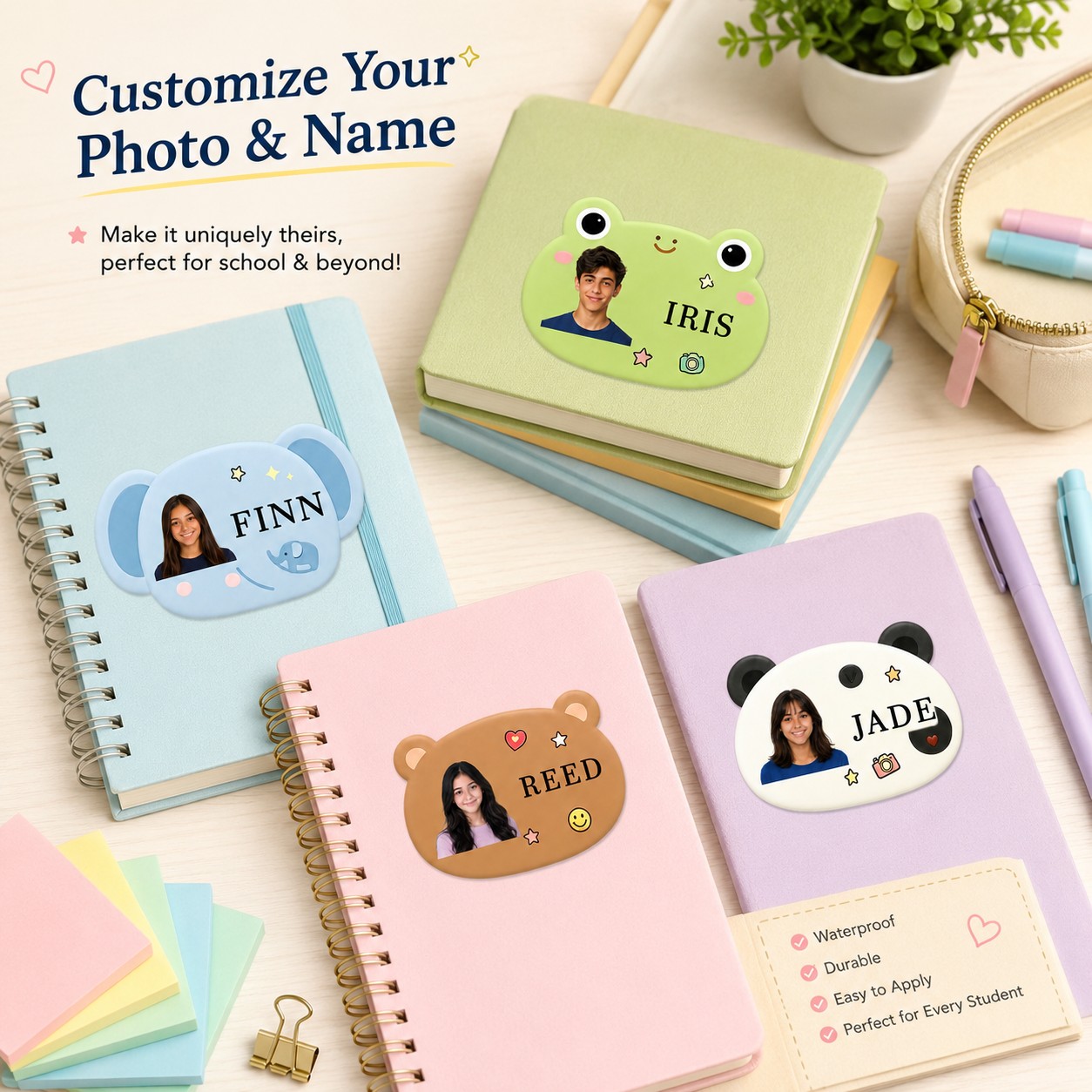 Custom Photo Book - Customized Photo Name Stickers, Cute Animal-Shaped