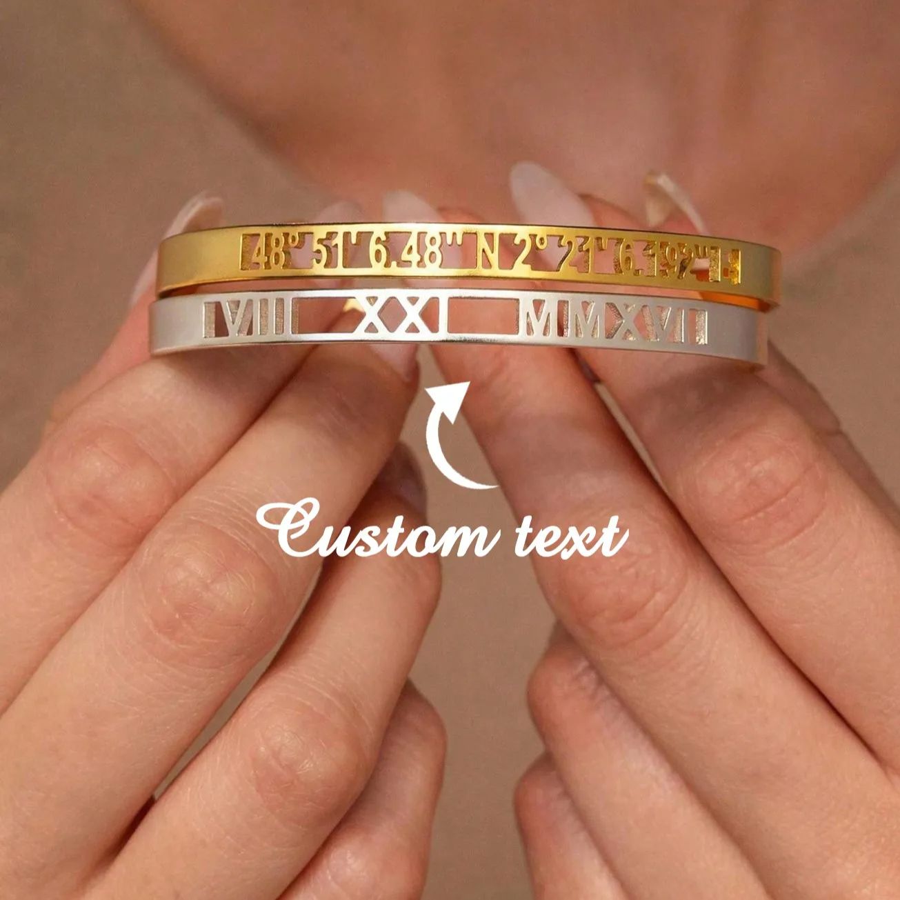 Coordinates Bracelet - Custom Date Coordinate Roman Numeral Bangles