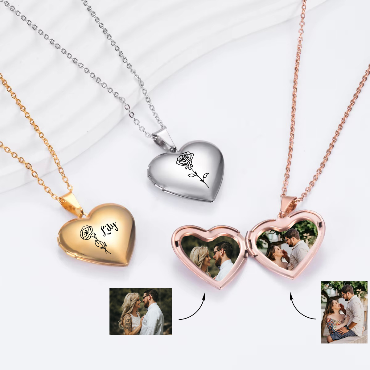 Birth Flower Necklace - Custom Personalized Heart Birth Flower Locket