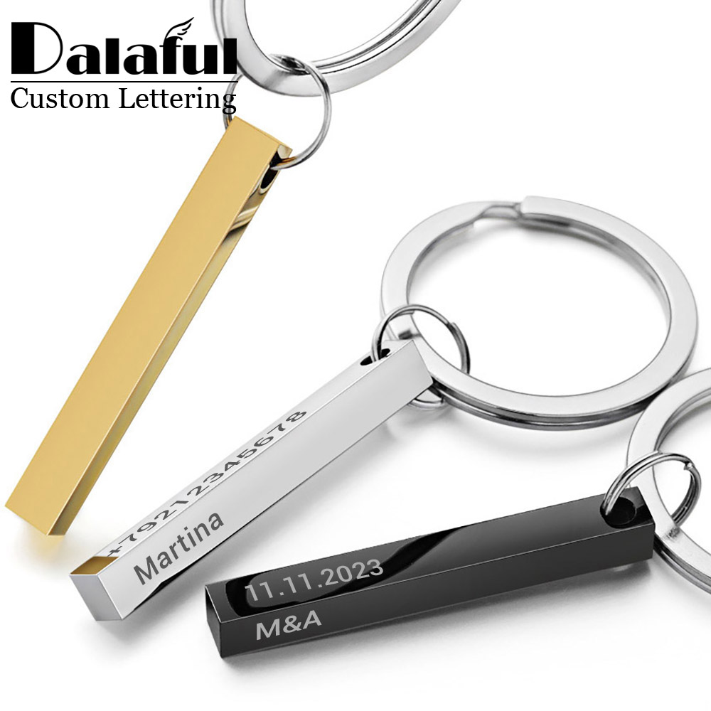 Initial Ring Custom - Personalize Keychains 3D Bar Stainless Steel