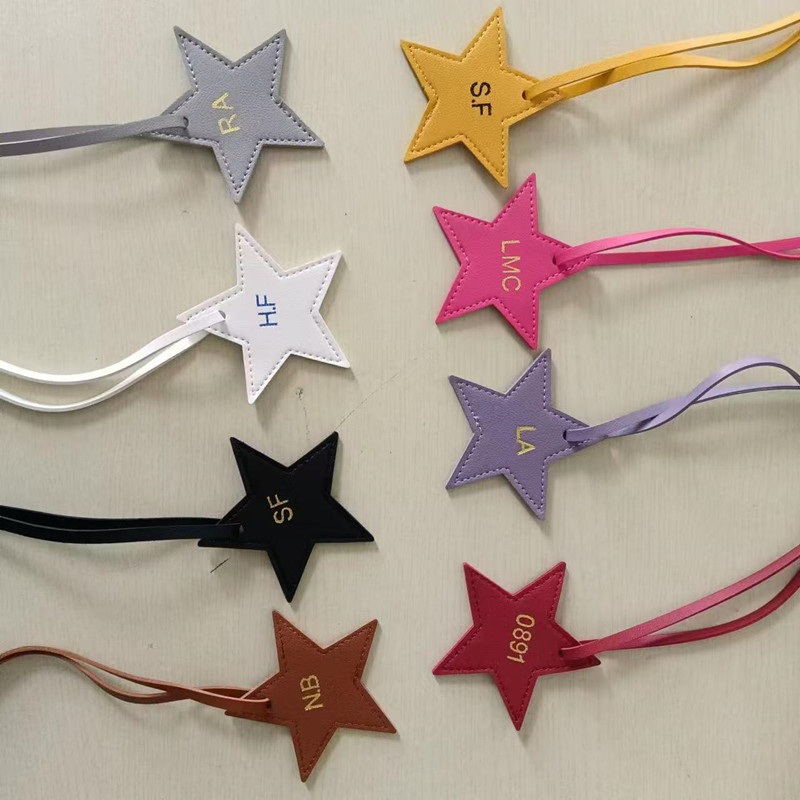 Monogram Keychain Leather - Free initials five pointed star leather