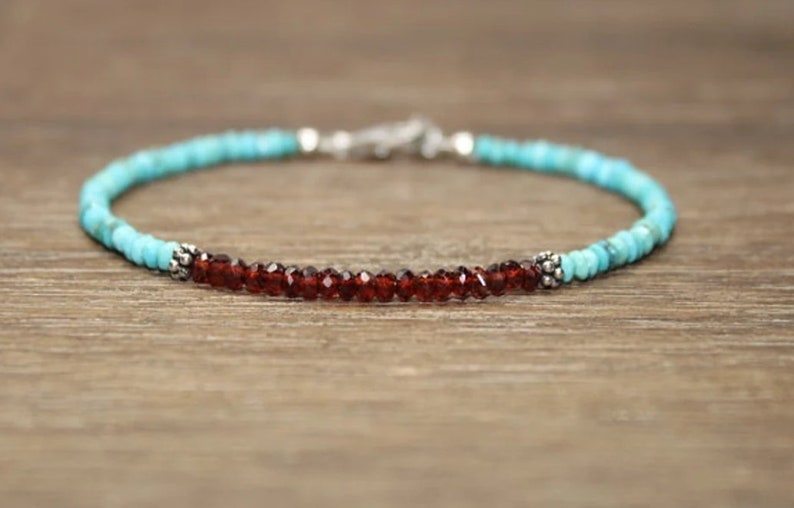 Coordinates Bracelet - Garnet & Sleeping Beauty Turquoise Bracelet,