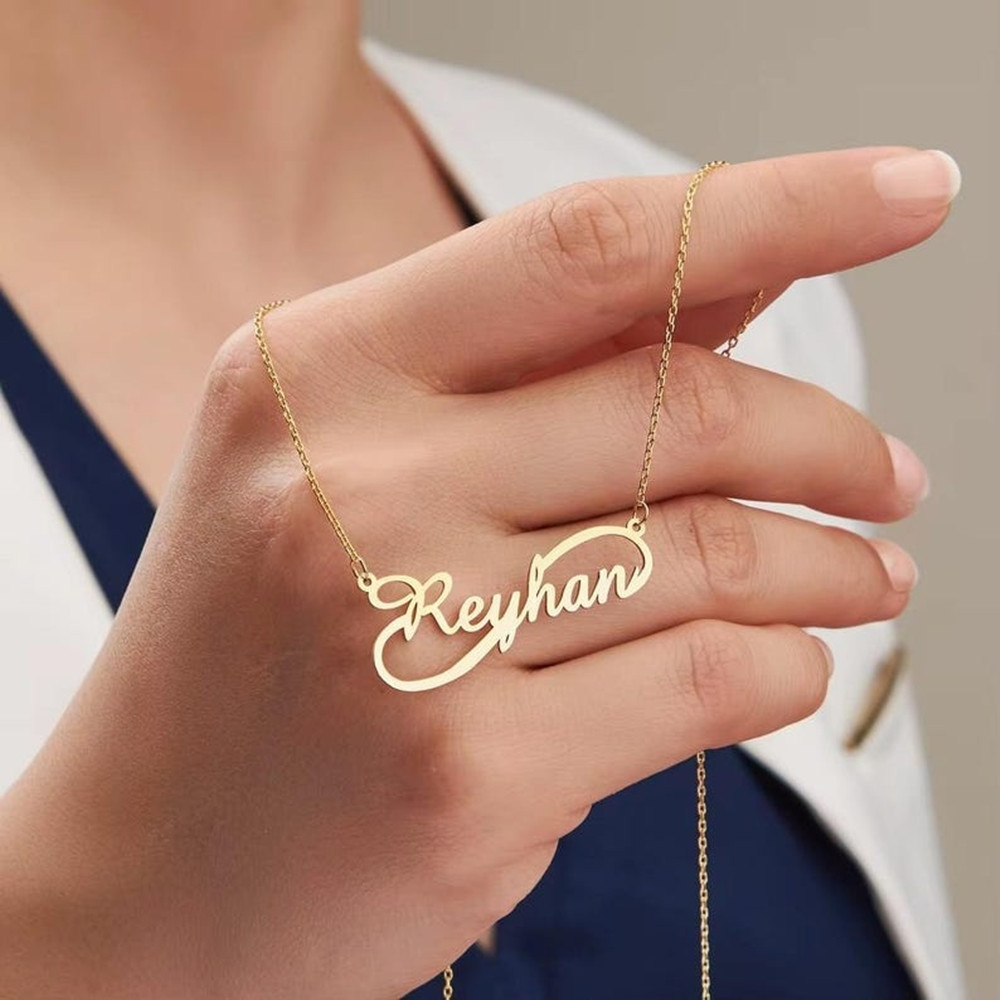 Birth Flower Necklace - Custom Infinity Name Necklace Gold Plated