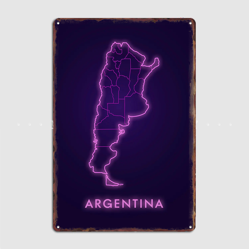 Custom Map Poster - Argentina Neon Map Metal Sign Pub