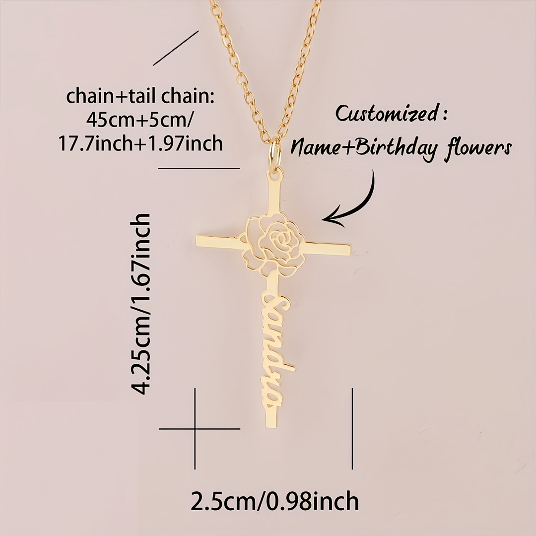 Custom Birth Flower Cross Name - Birth Flower Necklace recension och pris