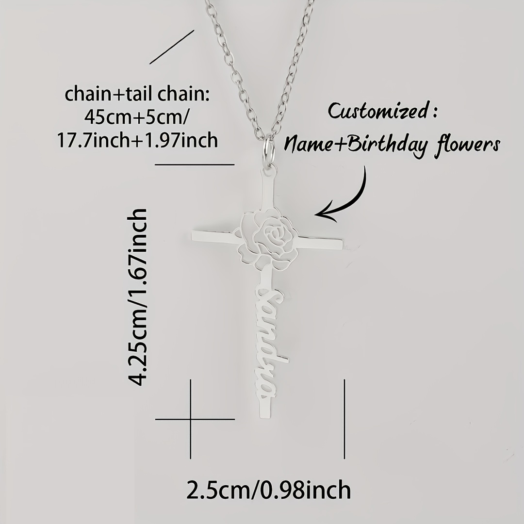 Custom Birth Flower Cross Name - Birth Flower Necklace recension och pris