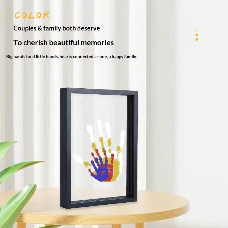 New-1Set Family Handprint Phot - Engraved Wood Frame recension och pris