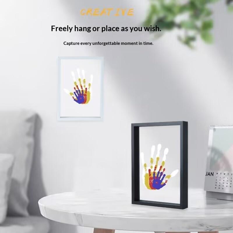 New-1Set Family Handprint Phot - Engraved Wood Frame recension och pris