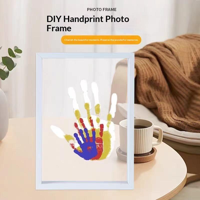 New-1Set Family Handprint Phot - Engraved Wood Frame recension och pris