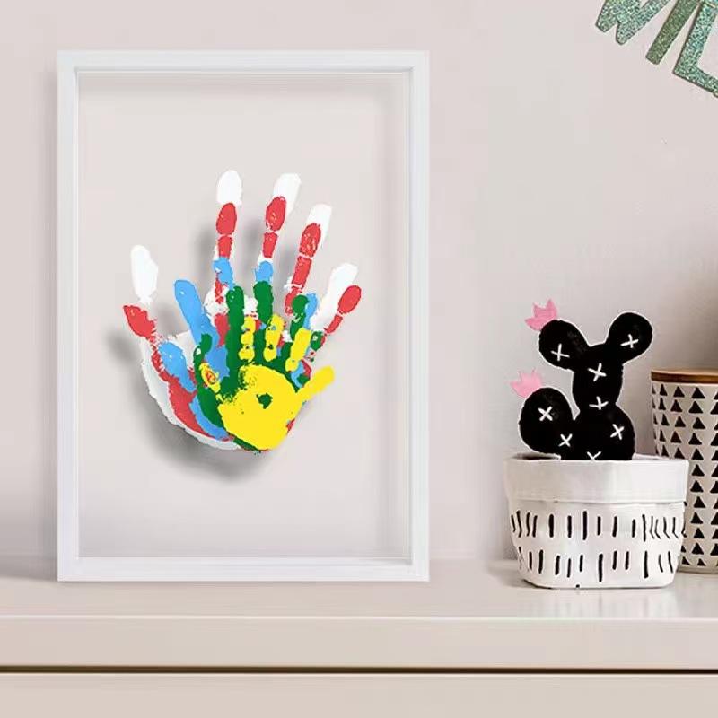 New-1Set Family Handprint Phot - Engraved Wood Frame recension och pris