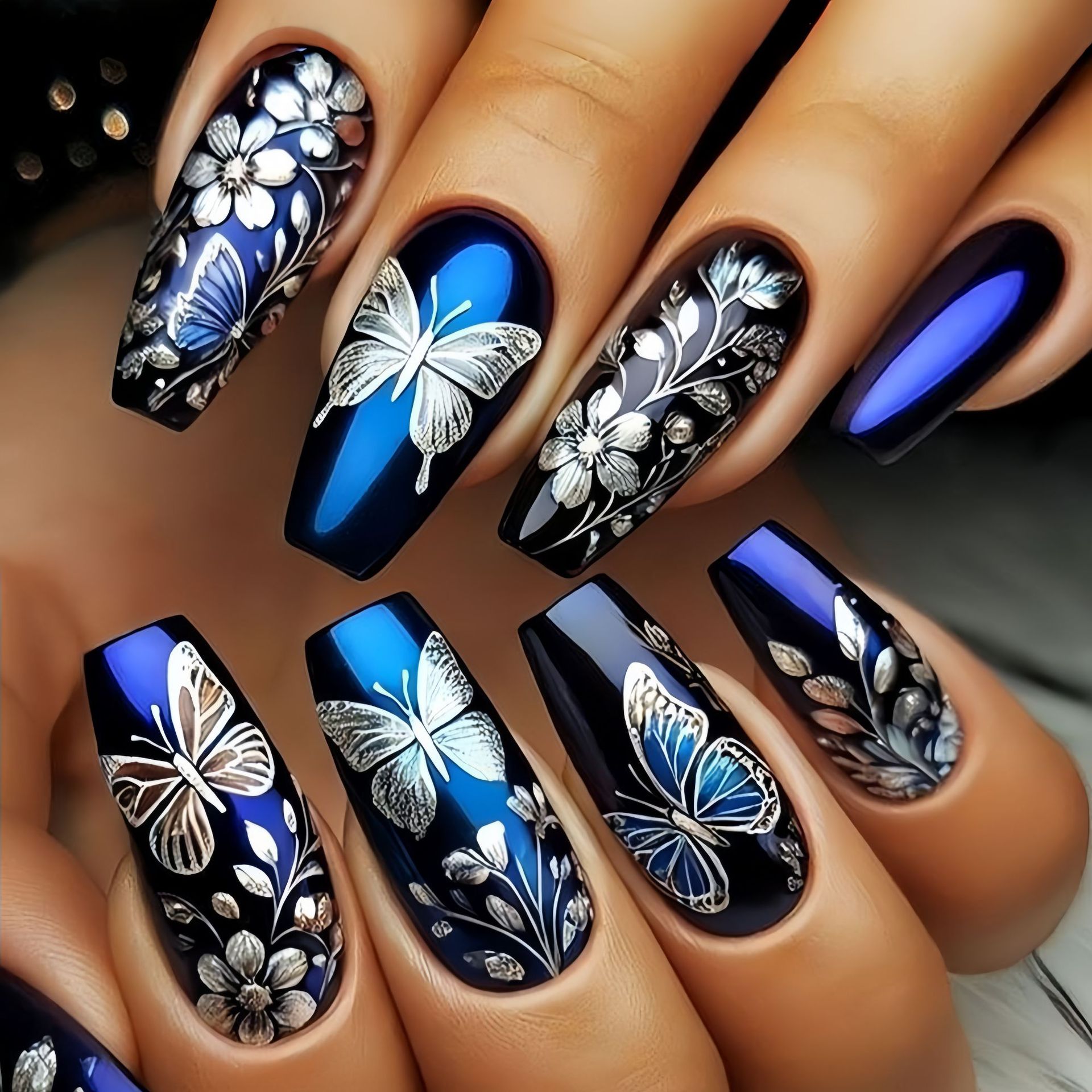 Medium long fake nails for wom - Pressed Flower Art recension och pris