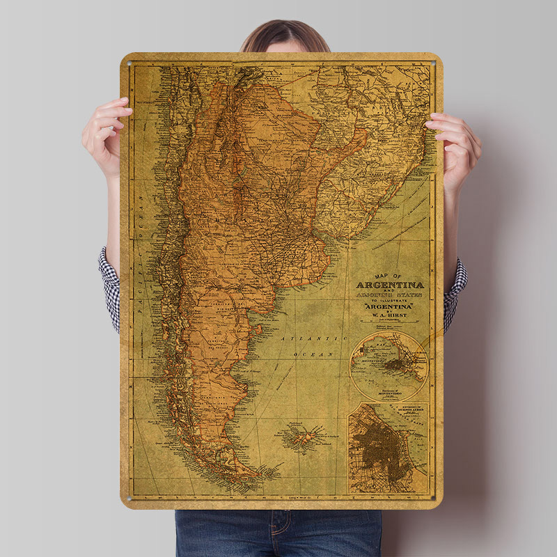 Vintage Map of Argentina Tin P - Custom Map Poster recension och pris
