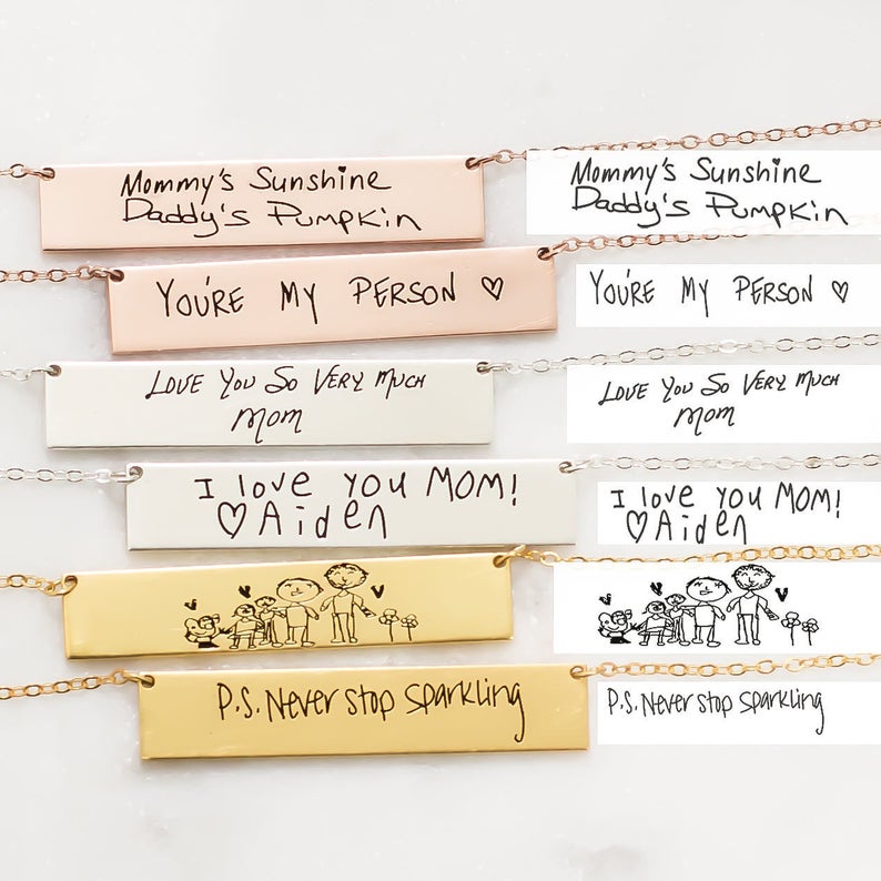 Personalized Custom Actual Han - Handwriting Necklace Bar recension och pris