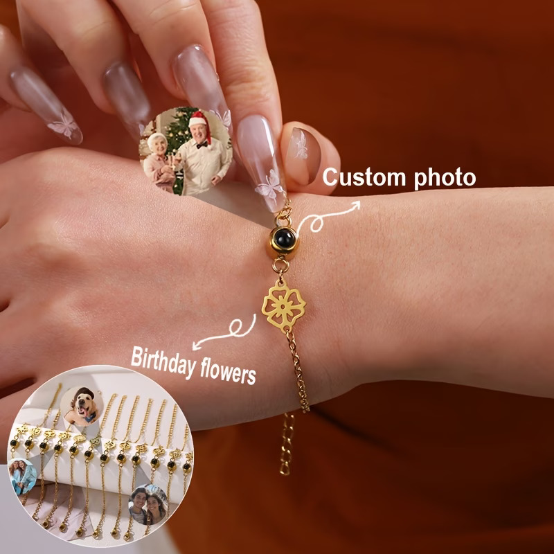 Custom Photo Bracelet Stainles - Birth Flower Necklace recension och pris