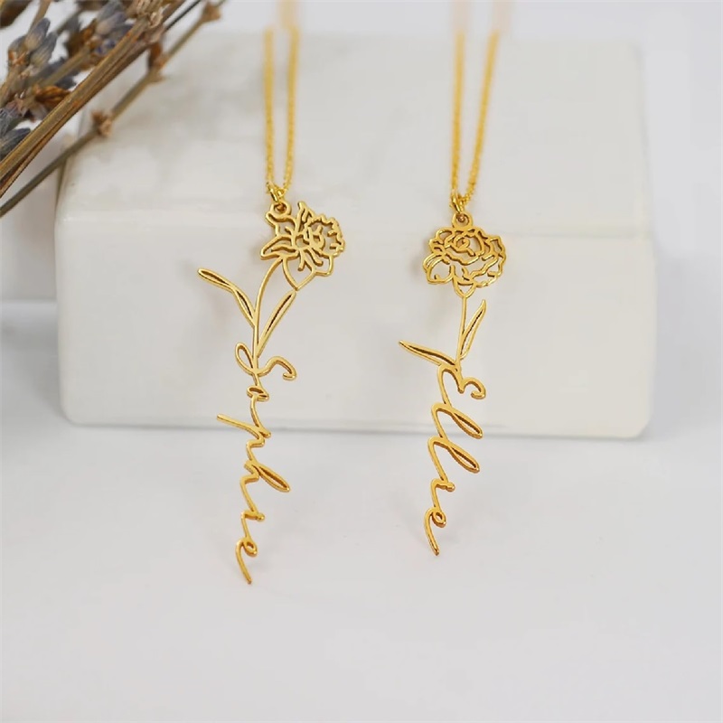 Personalized Birth Flower Name - Birth Flower Necklace recension och pris